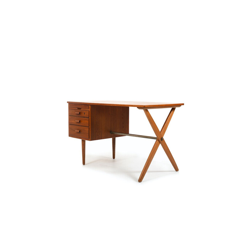 Vintage teak and oakwood cross-legged desk, Denmark 1950s