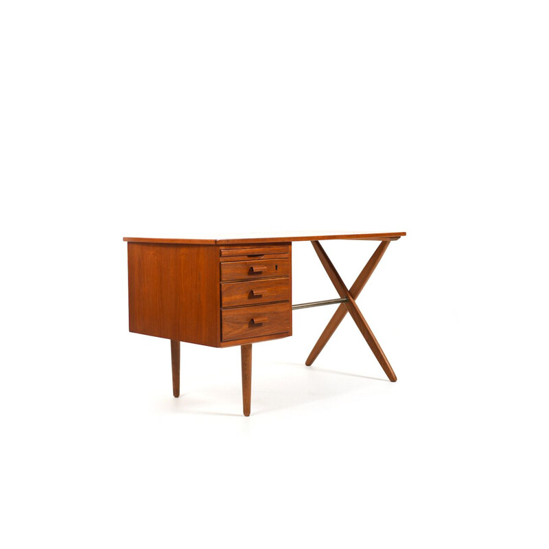 Vintage teak and oakwood cross-legged desk, Denmark 1950s