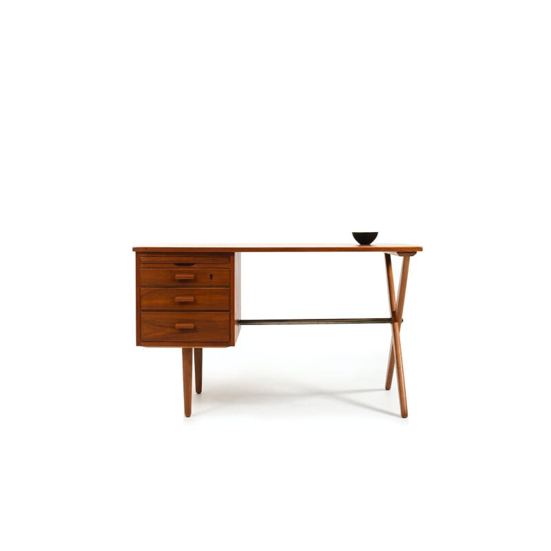 Vintage teak and oakwood cross-legged desk, Denmark 1950s