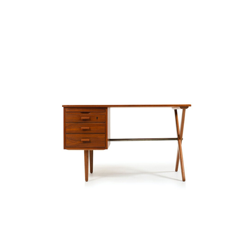 Vintage teak and oakwood cross-legged desk, Denmark 1950s