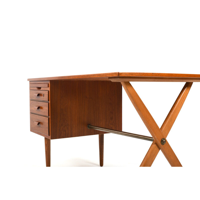 Vintage teak and oakwood cross-legged desk, Denmark 1950s