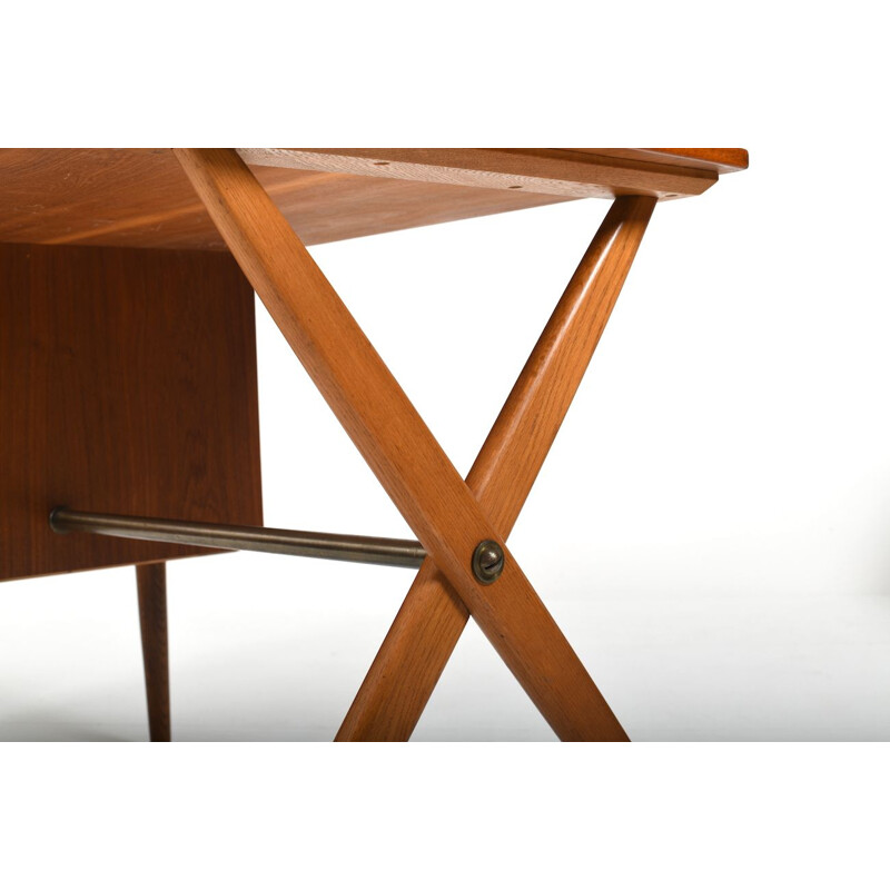 Vintage teak and oakwood cross-legged desk, Denmark 1950s