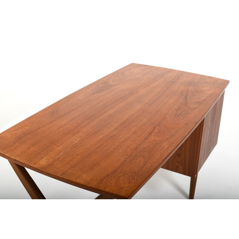 Vintage teak and oakwood cross-legged desk, Denmark 1950s