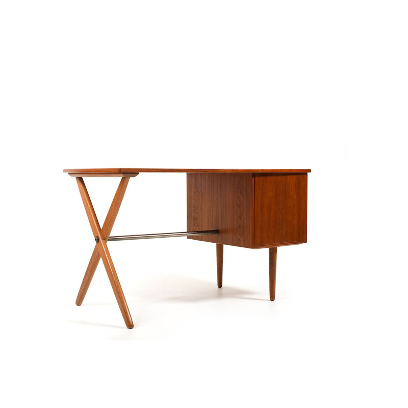 Vintage teak and oakwood cross-legged desk, Denmark 1950s