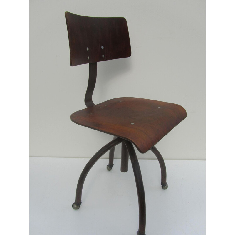 Chaise industrielle avec hauteur ajustable et roulettes - 1950