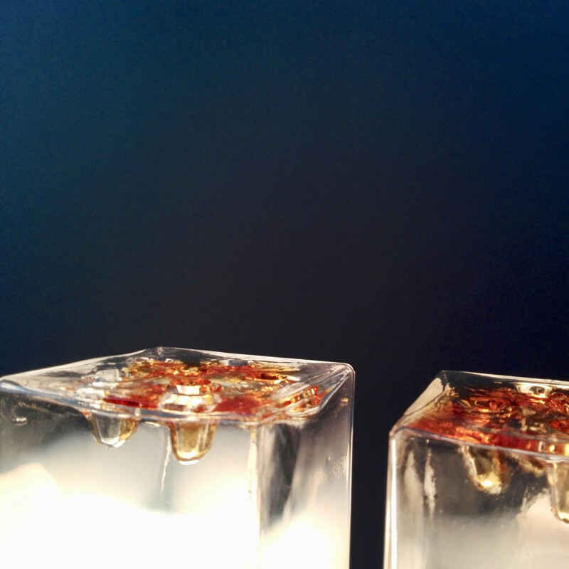 Pair of vintage cubic lamps by Gaetano Sciolari for Mazzega Murano, Italy 1960s