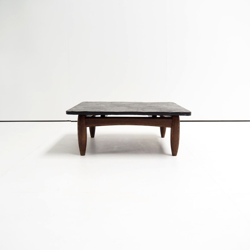 Mesa de centro rudimentaria vintage de madera maciza, 1960