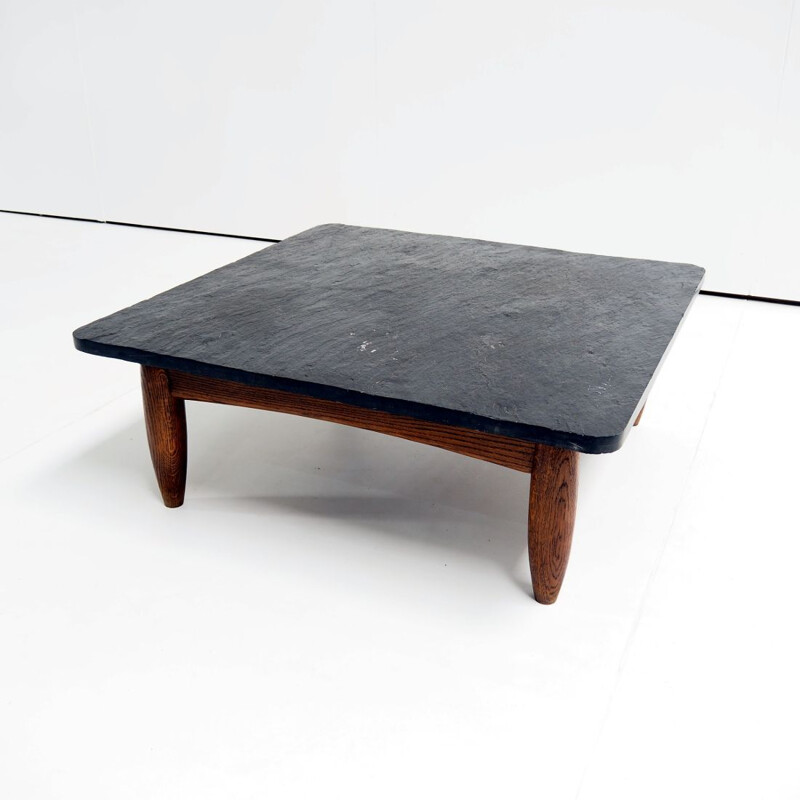 Mesa de centro rudimentaria vintage de madera maciza, 1960