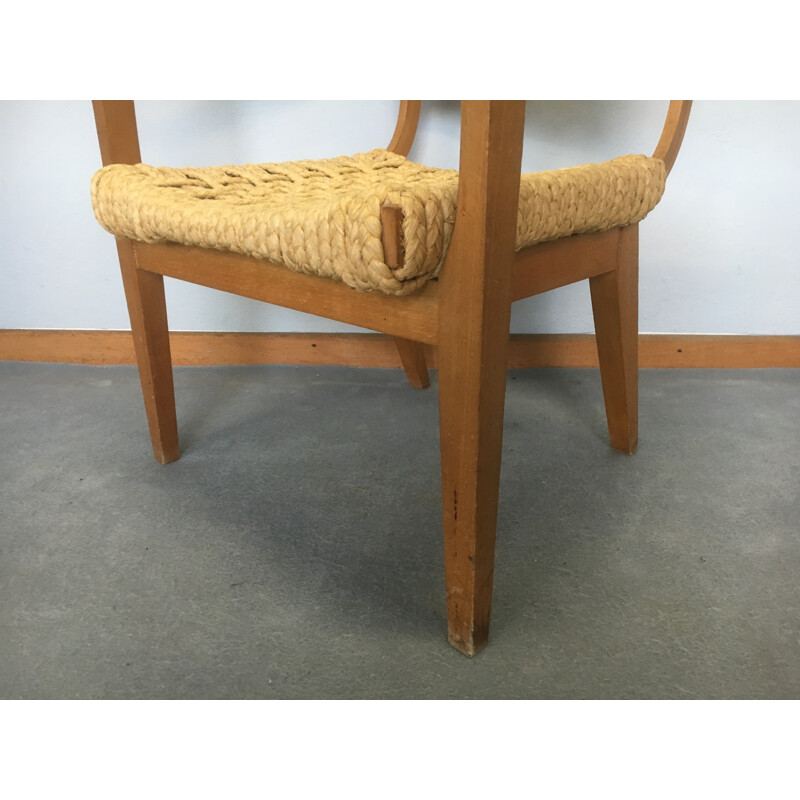 Vibo bridge armchair in rope and wood, AUDOUX & MINET - 1950s