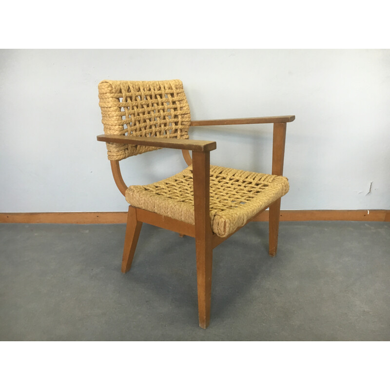 Fauteuil Vibo bridge en corde et bois, AUDOUX & MINET - 1950