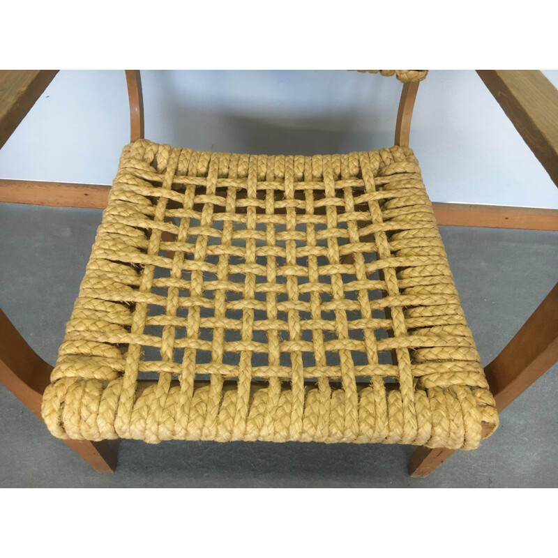 Vibo bridge armchair in rope and wood, AUDOUX & MINET - 1950s