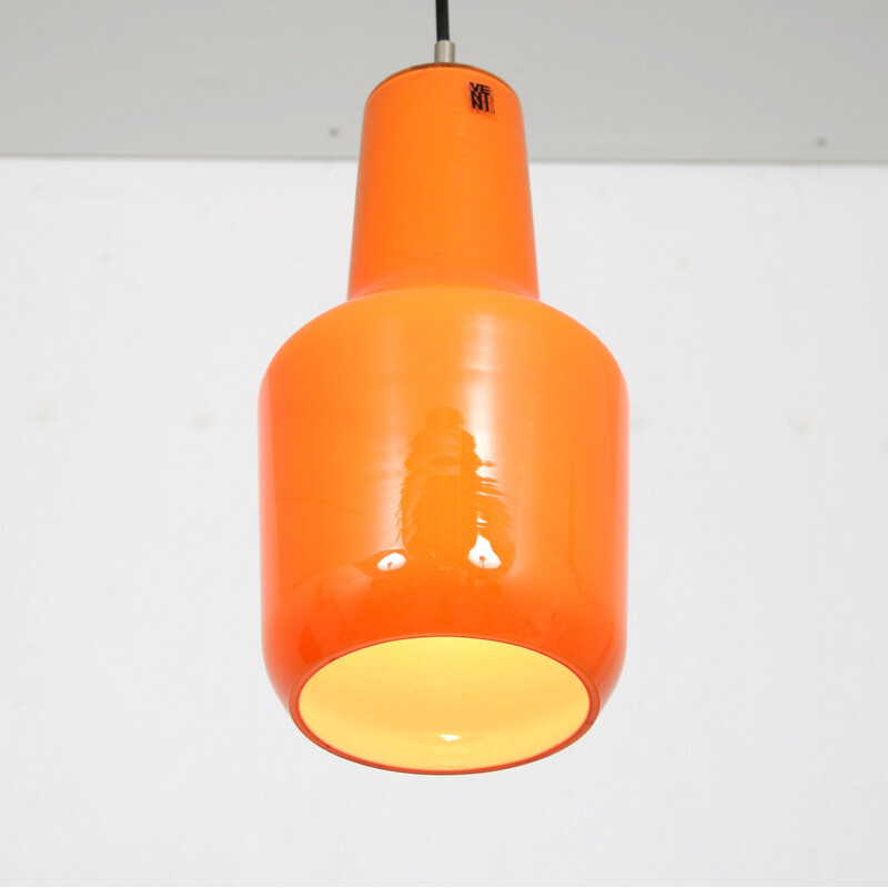 Orange glass vintage pendant lamp by Massimo Vignelli for Venini, Italy 1970s