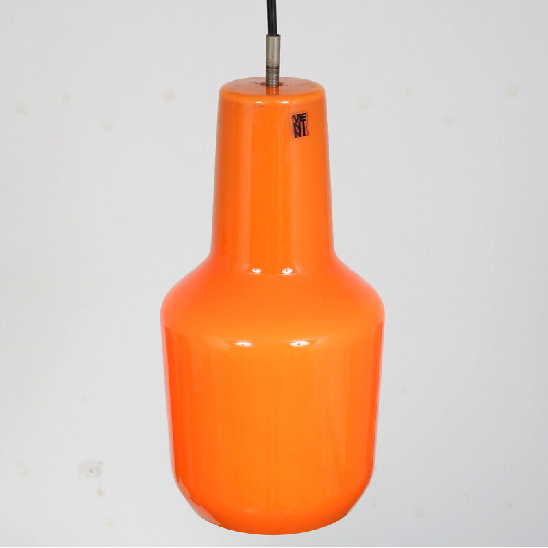 Orange glass vintage pendant lamp by Massimo Vignelli for Venini, Italy 1970s