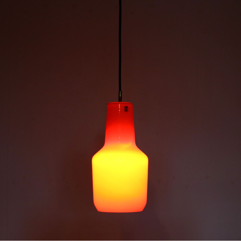 Orange glass vintage pendant lamp by Massimo Vignelli for Venini, Italy 1970s