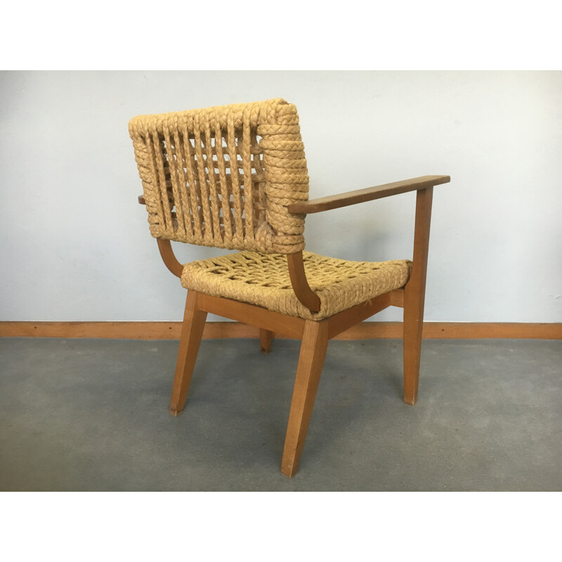 Vibo bridge armchair in rope and wood, AUDOUX & MINET - 1950s