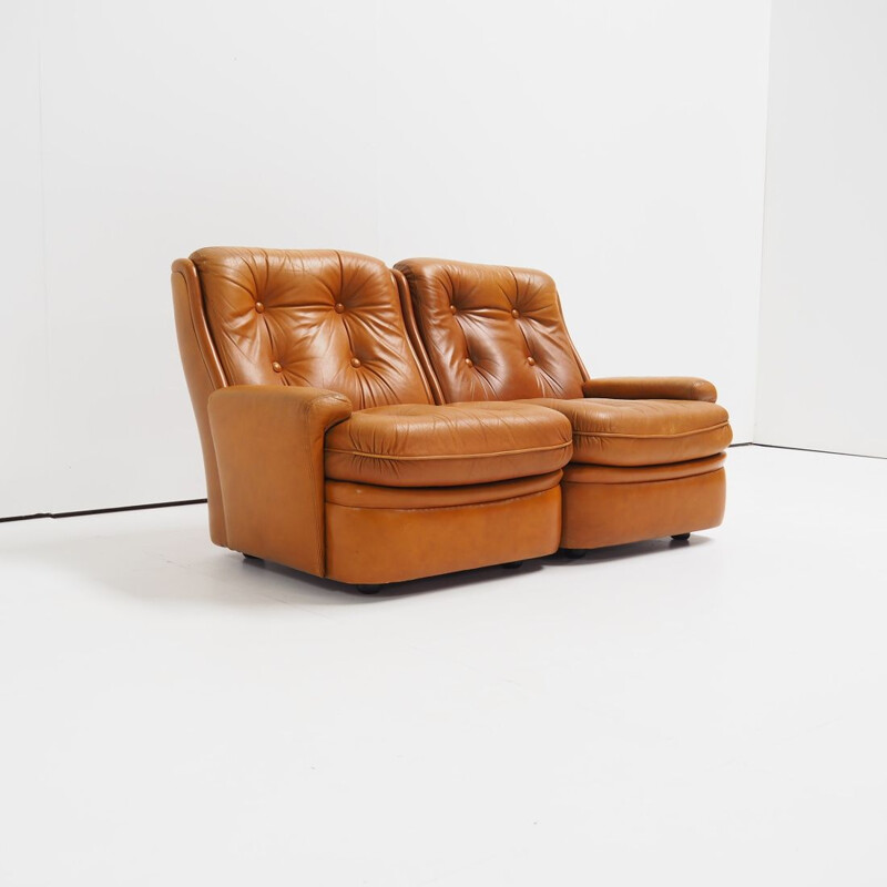 Pair of vintage leather sofa by Michel Cadestin for Airborne, 1970