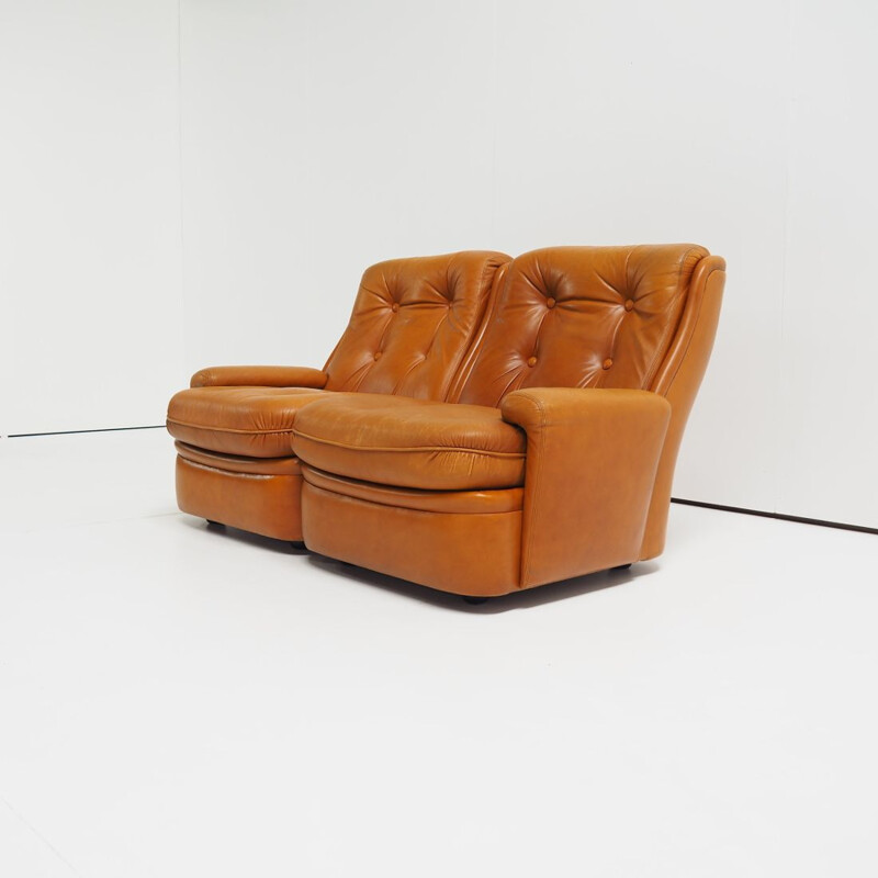 Pair of vintage leather sofa by Michel Cadestin for Airborne, 1970