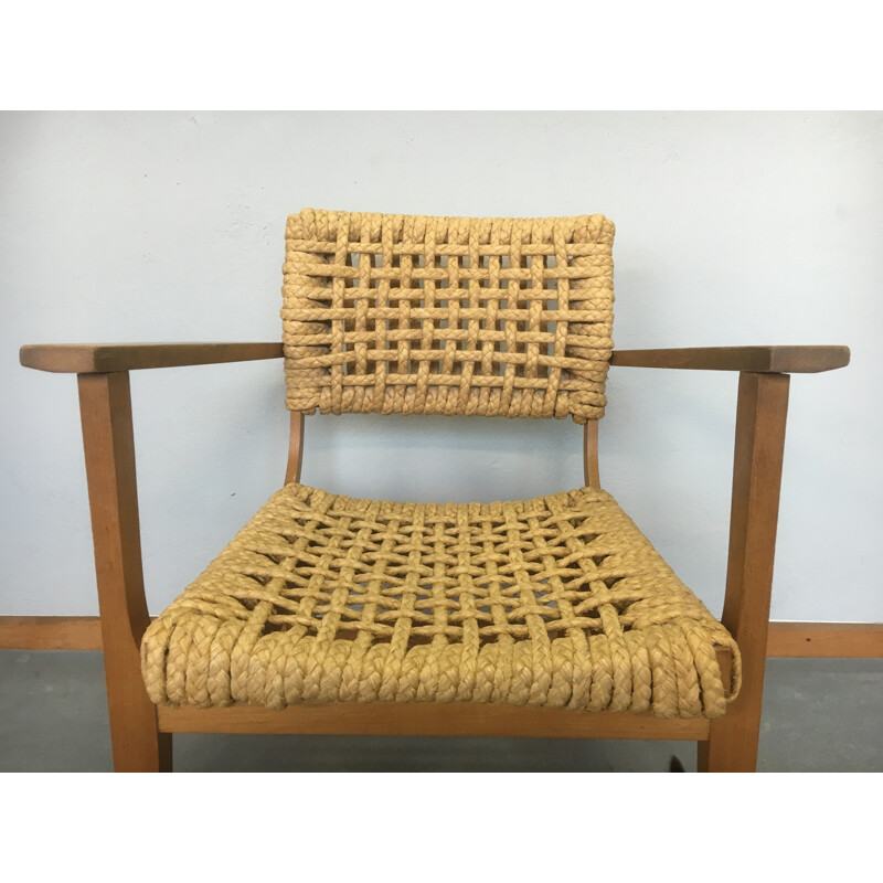 Vibo bridge armchair in rope and wood, AUDOUX & MINET - 1950s