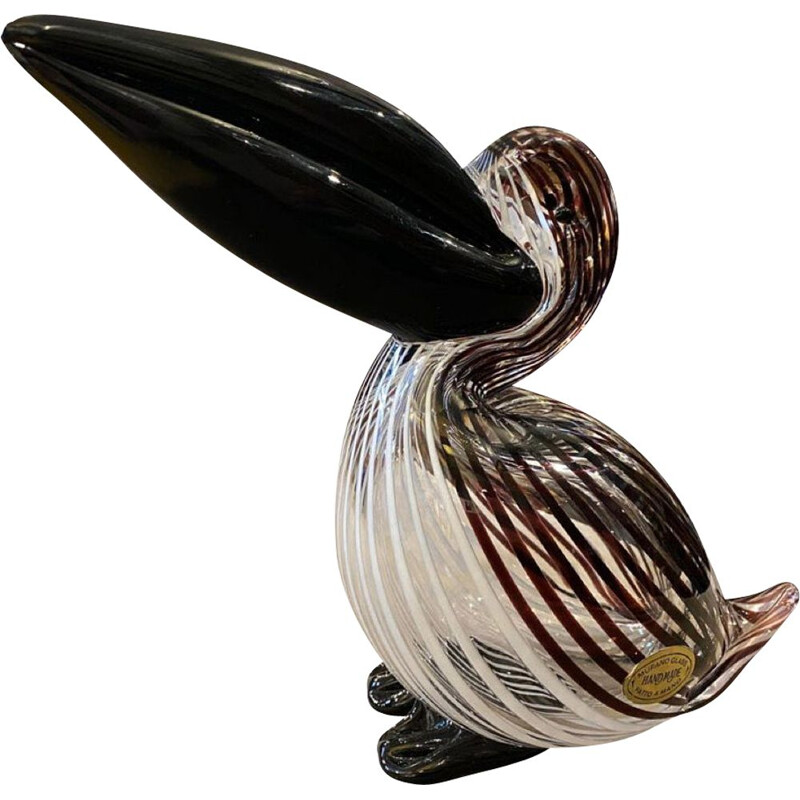 Vintage modernist brown and white striped Murano glass Tucano, 1970s