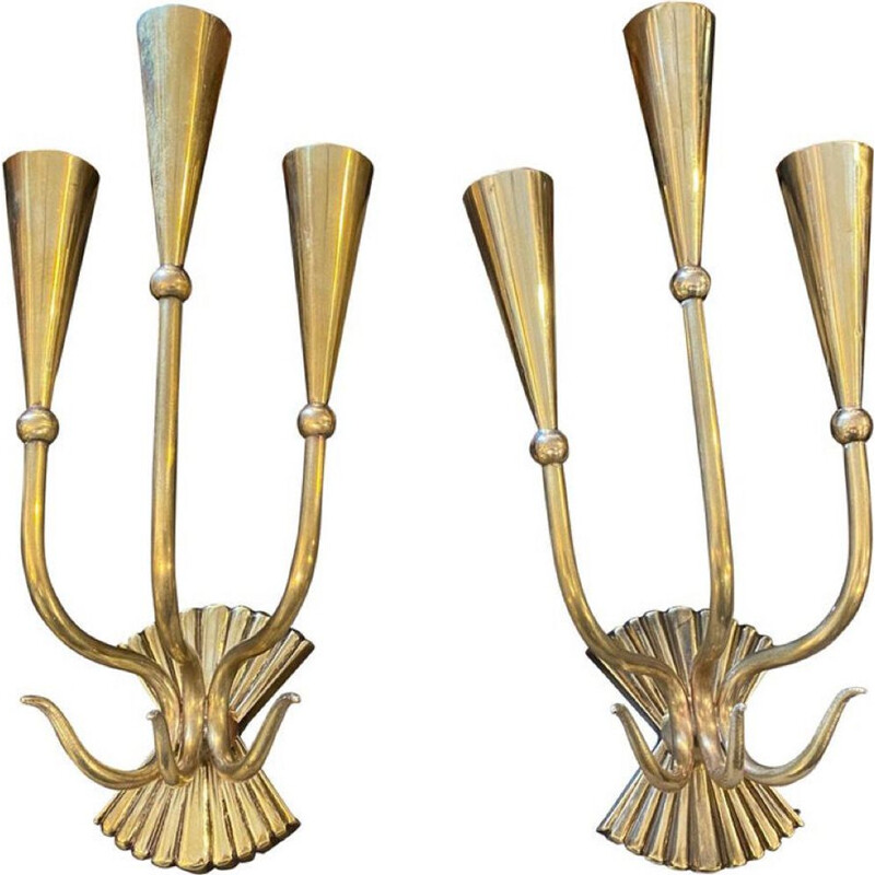 Pair of mid-century modern brass wall sconces by Cesare Lacca, 1950s
