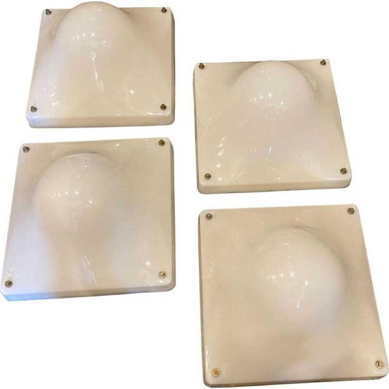 4 square vintage space age sconces in acrylic bolla by Elio Martinelli, Italy 1970