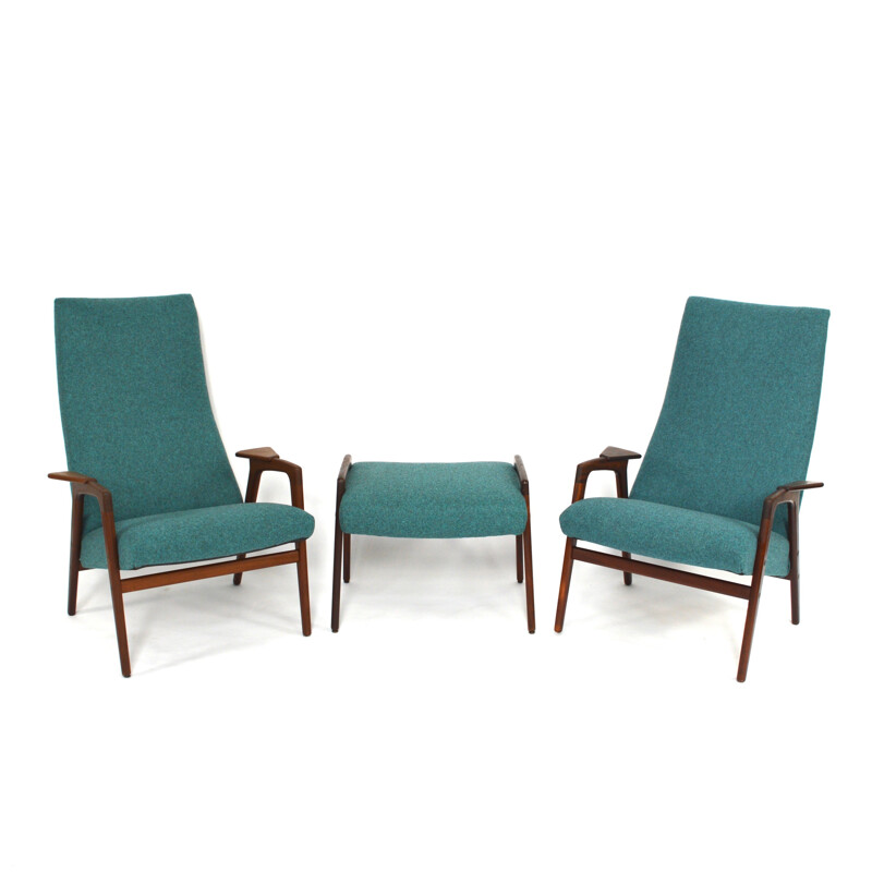 Pair of "Ruster" armchairs and one footrest, Yngve EKSTRÖM - 1960s