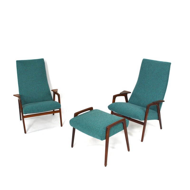 Pair of "Ruster" armchairs and one footrest, Yngve EKSTRÖM - 1960s