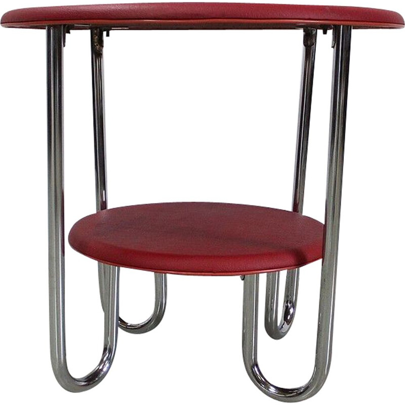 Runder Vintage-Beistelltisch aus verchromtem Metall im Bauhausstil von Thonet, 1940