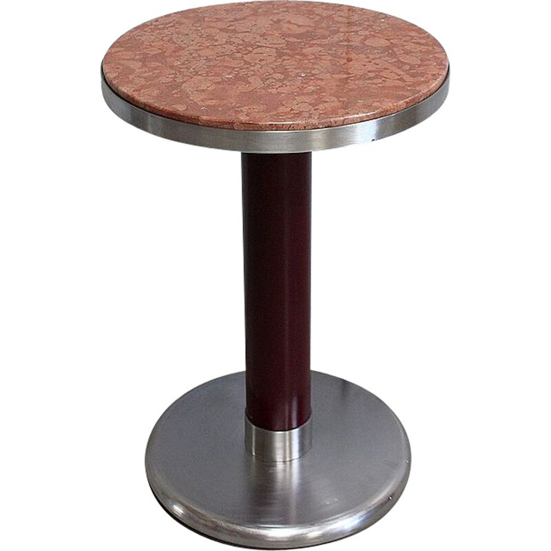 Vintage circular brushed stainless steel pedestal table, 1920-1930s