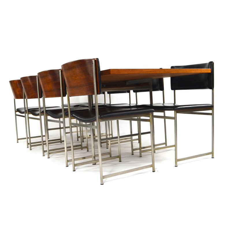 Ensemble table et 8 chaises SM08 en palissandre de Rio, Cees BRAAKMAN - 1950