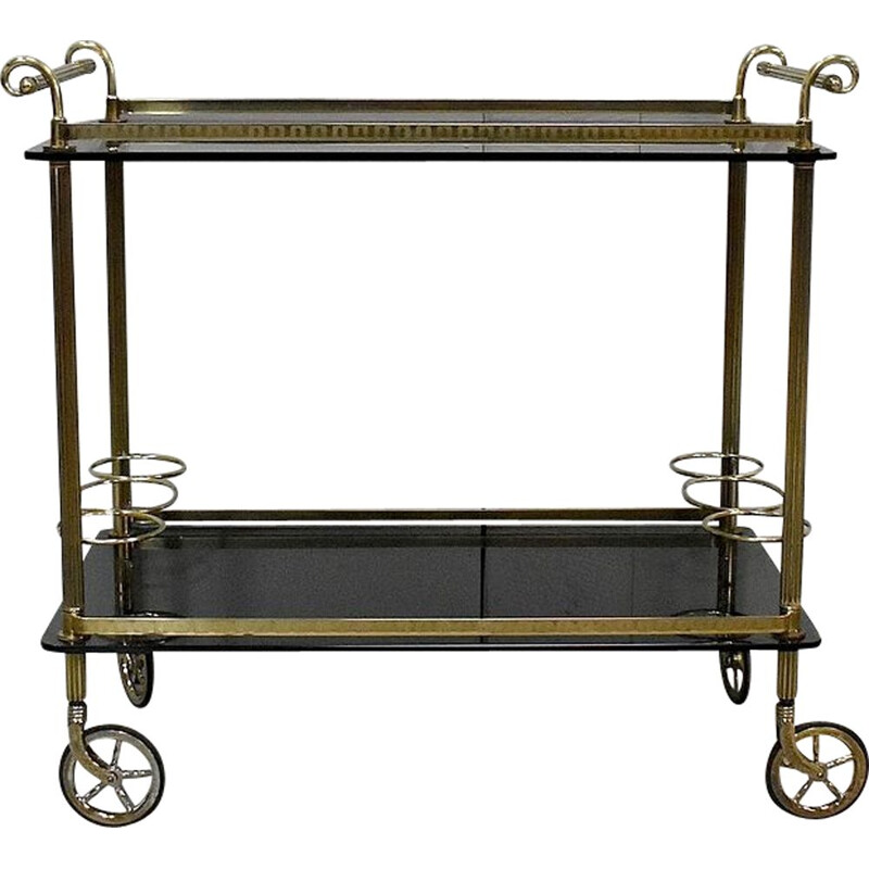 Vintage brass and smoked glass cart, 1970