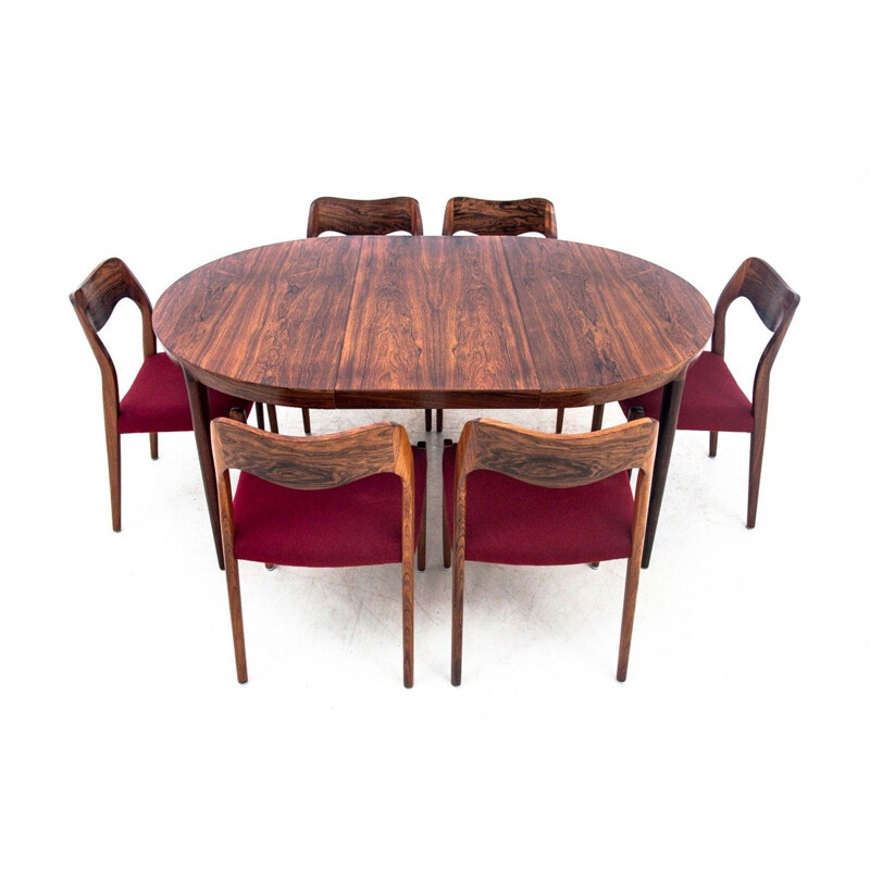 Vintage round rosewood dining set by Niels O. Møller, Denmark 1960s