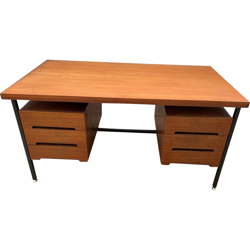 Vintage double-sided teak and metal desk, 1960s