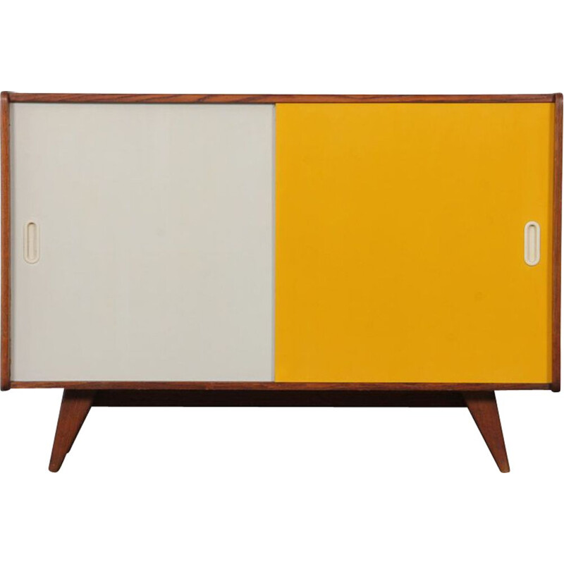 Vintage highboard model U-452 yellow and white by Jiri Jiroutek for Interier Praha, 1960s