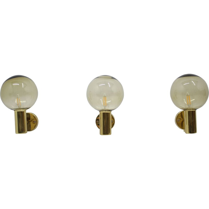 Set of 3 vintage brass and glass sconces by Hans-Agne Jakobsson, 1960s