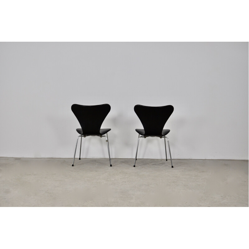 Paire de chaises vintage 3107 en cuir d'Arne Jacobsen pour Fritz Hansen, 1960