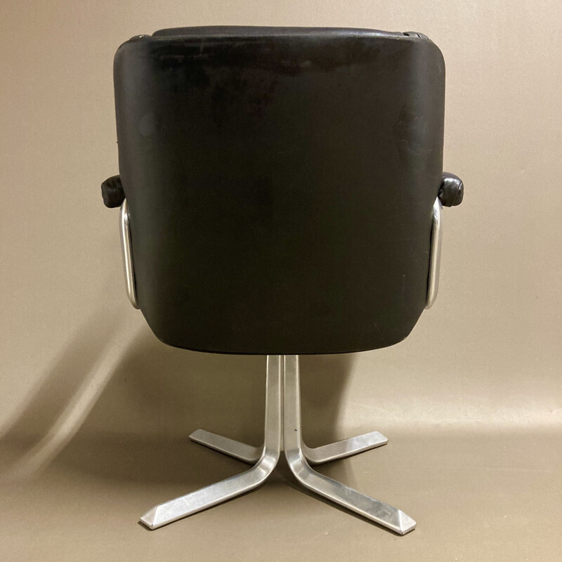 Vintage black leather and aluminium armchair, 1960s