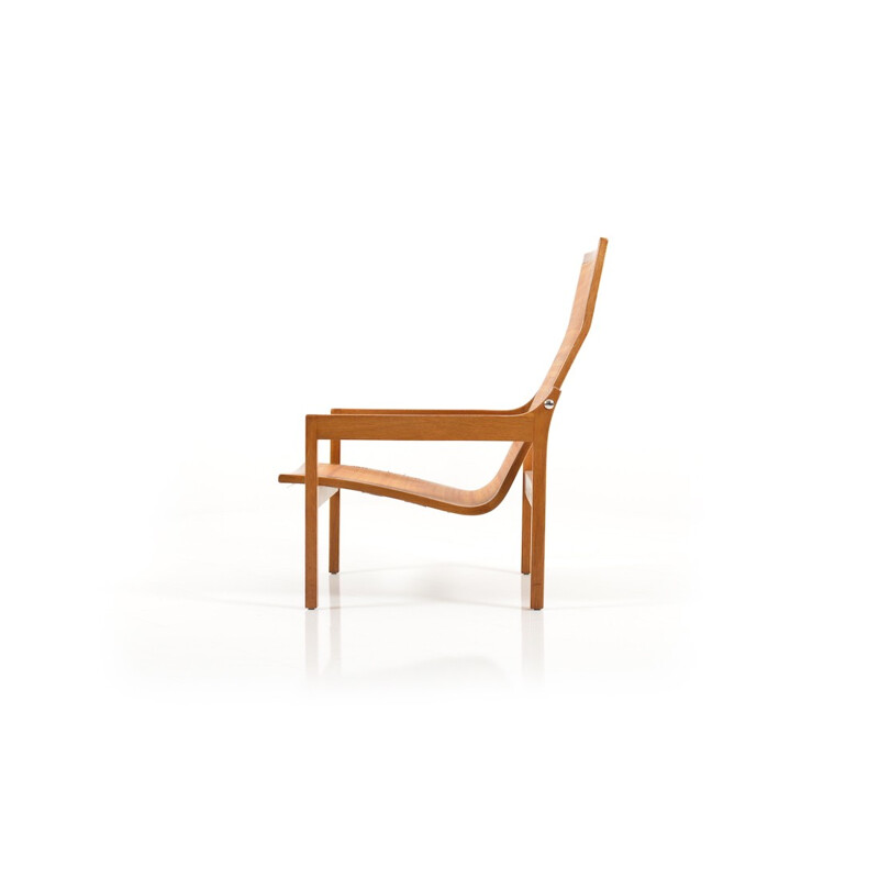 Fauteuil scandinave en chêne et tissu à motifs - 1960