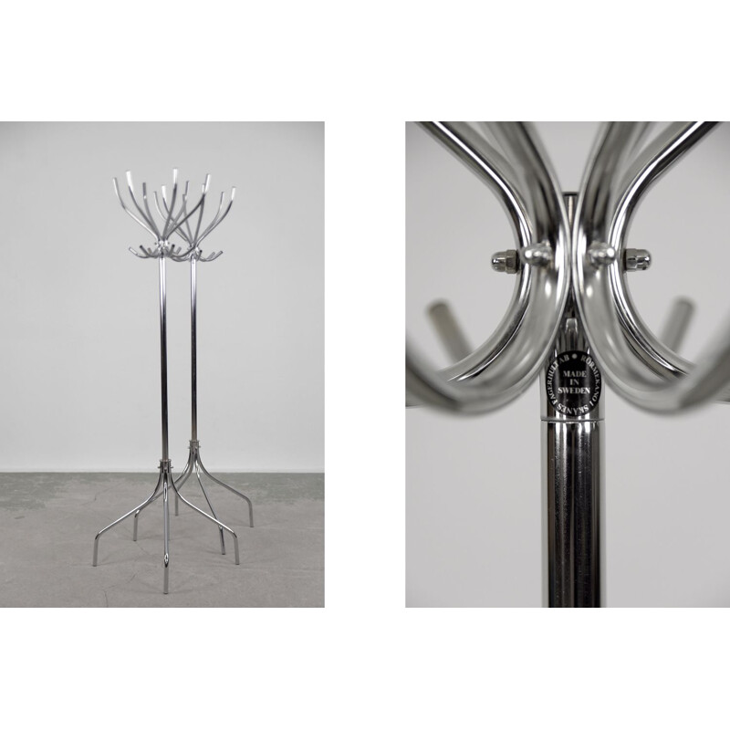 Vintage Piccolo coat rack in chromed steel by Rörmekano and Skånes Fagerhult AB, Sweden 1980