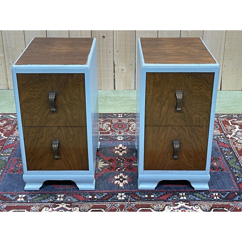 Pair of vintage English walnut night stands, 1930s
