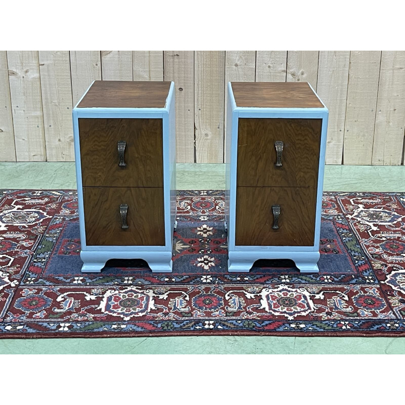 Pair of vintage English walnut night stands, 1930s