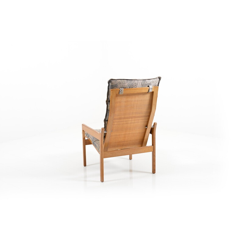 Fauteuil scandinave en chêne et tissu à motifs - 1960