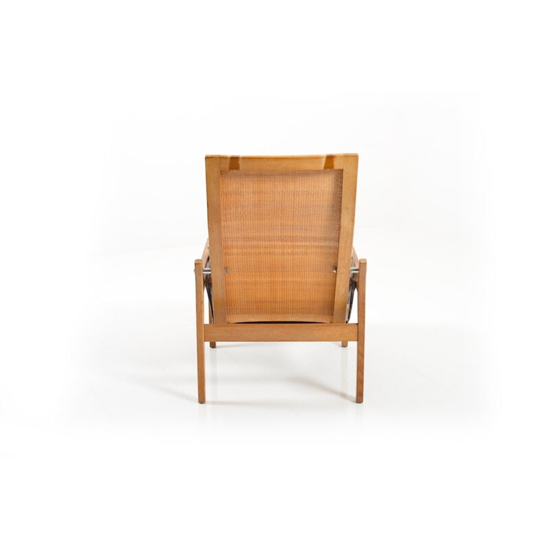 Fauteuil scandinave en chêne et tissu à motifs - 1960