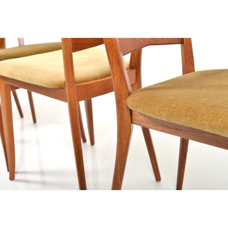 Set of 6 mid-century dining chairs in teak and beige fabric - 1950s