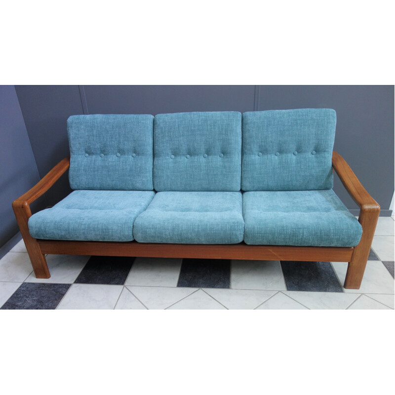 Blaues 3-sitziges Vintage-Sofa aus Teakholz, 1960