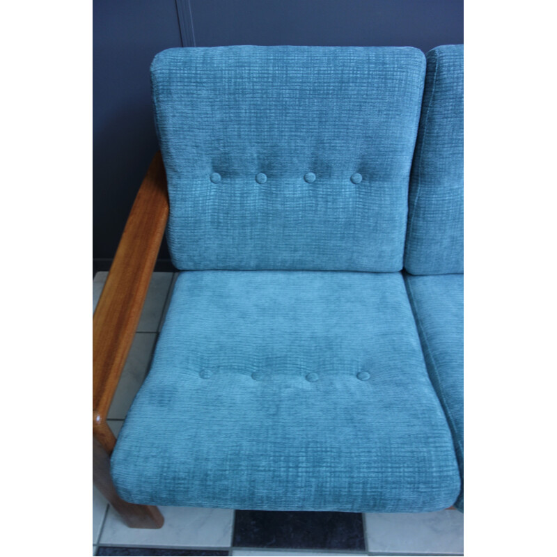 Blaues 3-sitziges Vintage-Sofa aus Teakholz, 1960