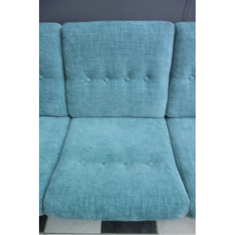 Blaues 3-sitziges Vintage-Sofa aus Teakholz, 1960