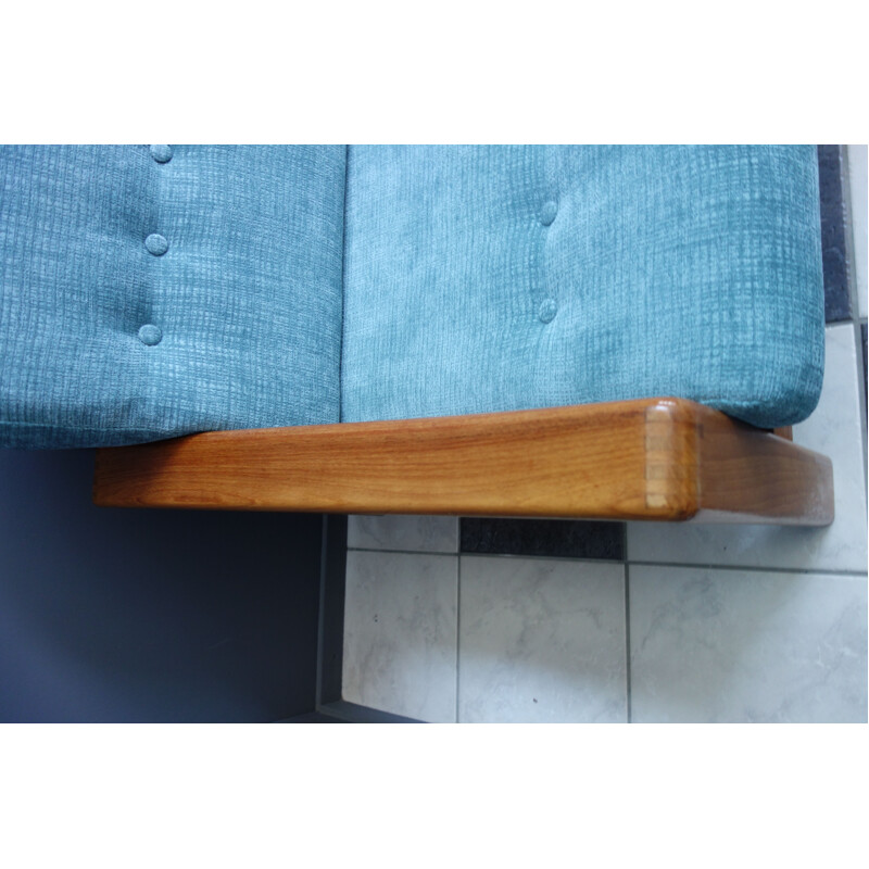 Vintage blue 3 seat teak sofa, 1960s