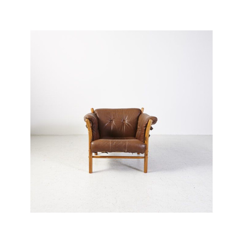 Vintage Ilona brown leather armchair by Arne Norell for Norell