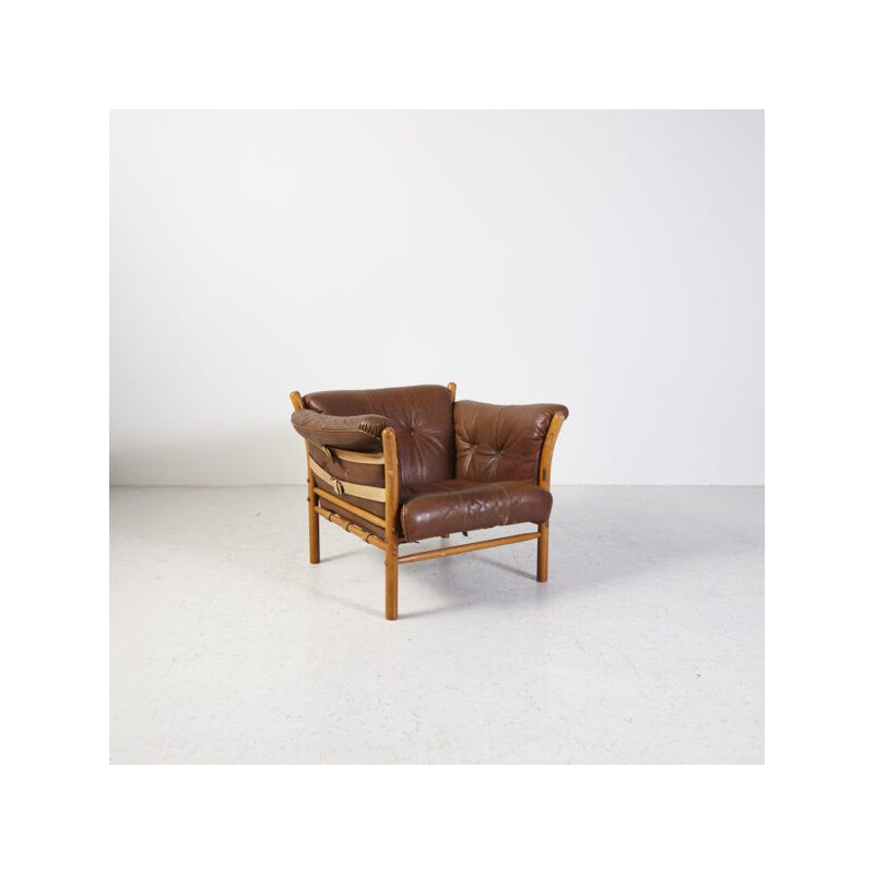 Vintage Ilona brown leather armchair by Arne Norell for Norell